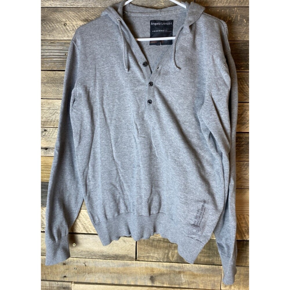 Angelo Litrico Mens Sz XL Gray Knit 1/4 Button Hooded Long Sleeve Sweater